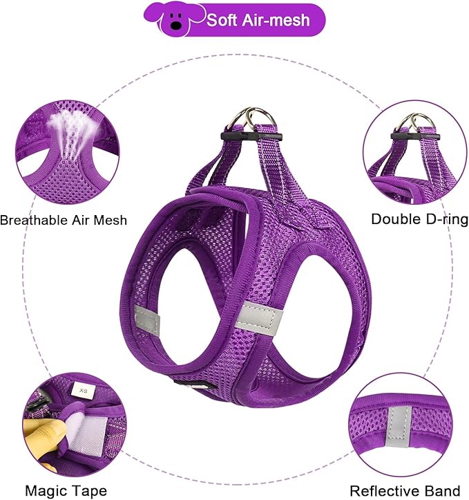YIMEIS Dog Harness and Leash Set, No Pull Soft Mesh Pet Harness, Reflective Adjustable Puppy Vest for Small Medium Large Dogs, Cats (Purple, Medium (Pack of 1)