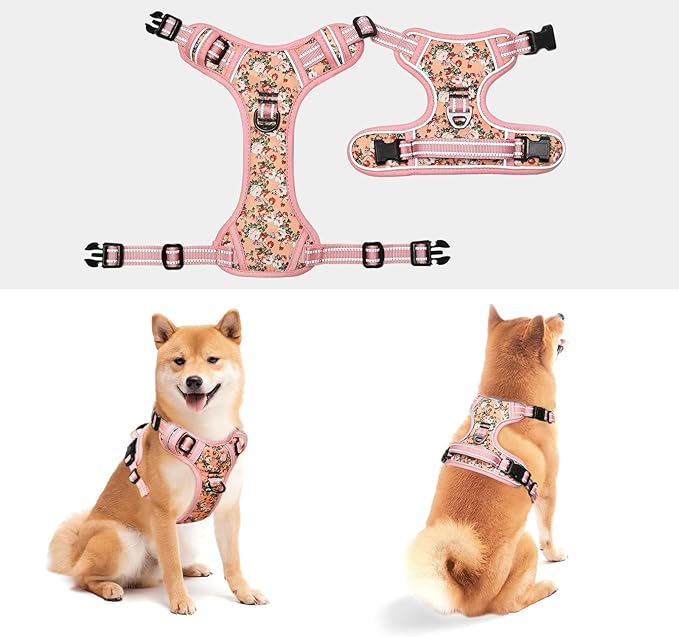 Timos No Pull Dog Harness,NO Need Go Over Dogs Head 3 Snap Buckles Reflective Oxford No Choke Puppy Harness with Front & Back 2 Metal Leash Clips Soft Padded for Small Medium Large Dogs