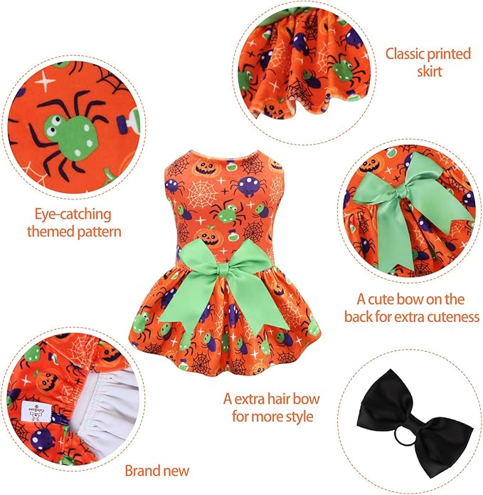 CuteBone Halloween Dog Dresses Velvet Holiday Small Dogs Clothes Onesie Pet Apparel Girl Puppy Skirt with Bow Hair Rope CVA47L