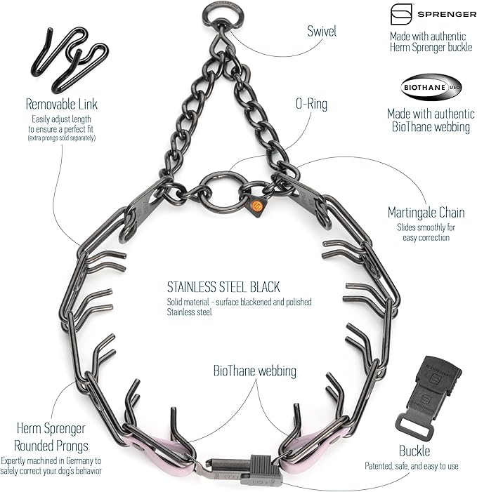 Herm Sprenger Black Stainless Steel Dog Collar with Quick Release ClicLock Buckle and Biothane Insert Training Collar Made in Germany (Pastel Purple, 25in x 4.0mm(Neck Size up to21-22in))