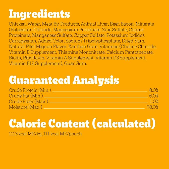 PEDIGREE CHOPPED GROUND DINNER Adult Soft Wet Dog Food, Bacon and Filet Mignon Flavor, 3.5 oz Pouches, 16 Pack