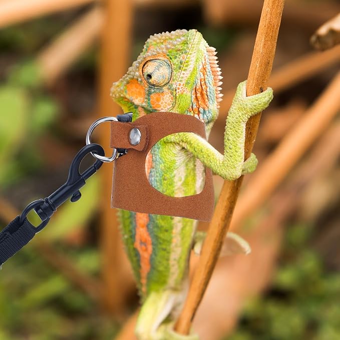 3 Pcs Bearded Dragon Harnesses, Adjustable Soft Leather Lizard Harness with Retractable Traction Rope Small Animal Walking Vest Leash Accessories Set for Reptiles Squirrel Lizard Chinchilla