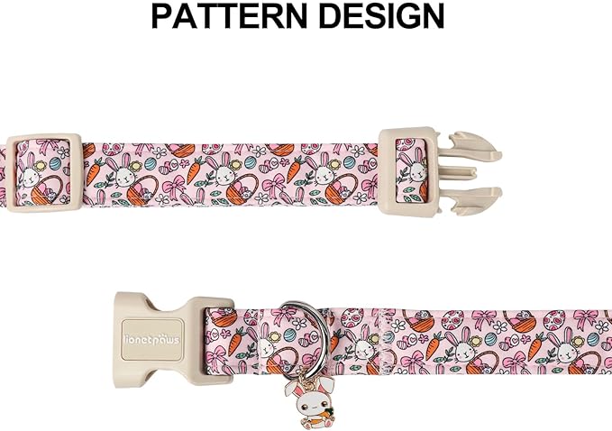 Lionet Paws Easter Dog Collar- Cute Pink Rabbit Eggs Dog Collars with Plastic Buckle, Light Adjustable Dog Samll Collars with Rabbit Pendant for Small Dogs