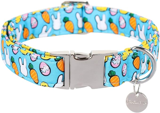 Easter Dog Collar, Cotton Easter Egg Collar for Puppy Girl Boy Dog or Cat, Easter Gift Rabbit Dog Collar, Cute Carrot Pet Dog Collar with Metal Buckle, L