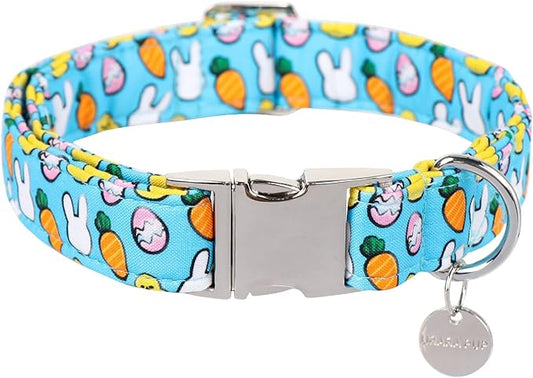 Easter Dog Collar, Cotton Easter Egg Collar for Puppy Girl Boy Dog or Cat, Easter Gift Rabbit Dog Collar, Cute Carrot Pet Dog Collar with Metal Buckle, L