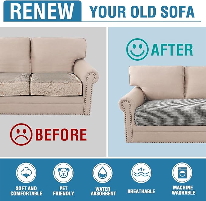 H.VERSAILTEX Plush Chenille Dog Bed Cover Thick Soft Sofa Cover for 3 Cushion Couch Anti Slip Couch Cover Furniture Protector for Dog, Pet, Cat (35" x 82", Dove)