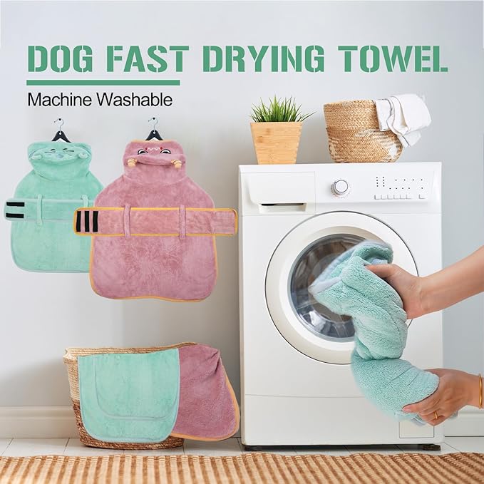 DENTRUN Dog Robes for After Bath - Super Absorbent & Fast Drying Coat with Hood, Bathrobe Beach Essentials, Bath Towels for Drying Dogs Large, Bath/Beach/Swimming Quick Dry Towel Robe