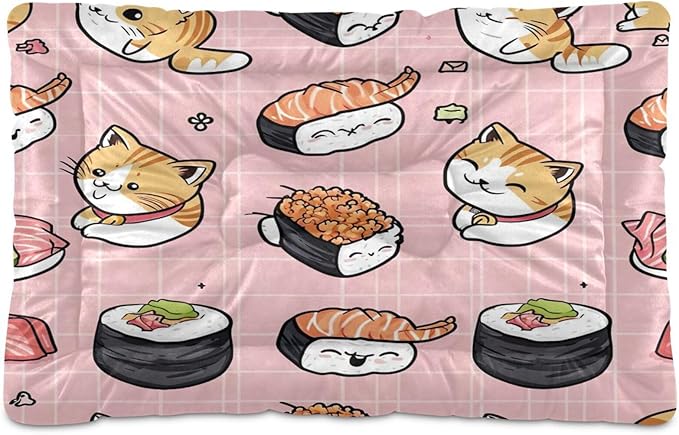 Sushi Kawaii Pattern Dog Bed Cat Bed, Rectangle Comfortable Pet Bed, Ultra Soft Calming Dog Bed for Small Medium Dogs,18" x 24"