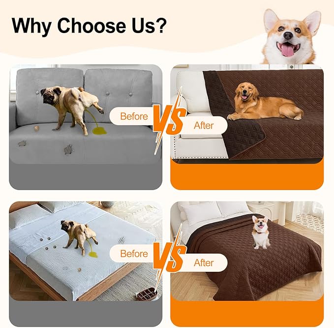 Smiry Waterproof Dog Blanket, 68x82 Inch Soft Pet Bed Cover Reversible, Washable Sofa Couch Furniture Protector for Small Medium Large Dog Puppy Cat, Brown/Chocolate