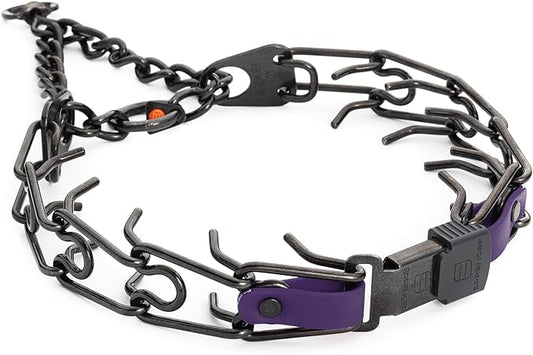 Herm Sprenger Black Stainless Steel Dog Collar with Quick Release ClicLock Buckle and Biothane Insert Training Collar Made in Germany (Violet Purple, 25in x 4.0mm(Neck Size up to21-22in))