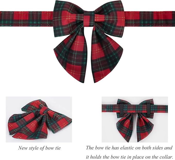 Lionet Paws Christmas Dog Collar with Sailor Bow, Bowtie for Dogs and Cats, Adjustable Comfortable Dog Collar Girl, XS, Neck 8-12 in