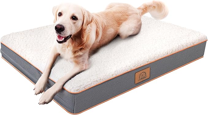Orthopedic Dog Bed for Large Dogs, Removable Waterproof Cover and Egg-Crate Foam, Machine Washable (Light Grey, 24.0" L x 16.0" W x 3.0" Th)