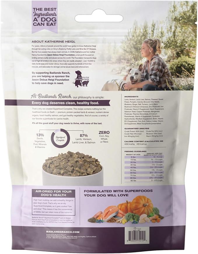 Superfood Complete, Air-Dried Adult Dog Food - High Protein, Zero Fillers, Superfood Nutrition by Katherine Heigl (24 oz, Lamb & Venison)