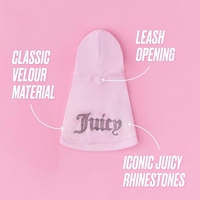 Juicy Couture Bling Velour Pet Hoodie - Pink - XS/S (2-7 lbs.) - Pet Hoodies for Small Dogs or Cats