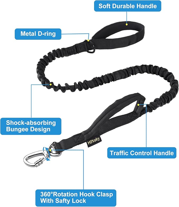 Hotsky Tactical Dog Collar and Leash Set, Heavy Duty Military Airtag Dog Collar with Handle and Metal Buckle for Training and Walking, with Airtag Holder and Two Patches (Black, M)
