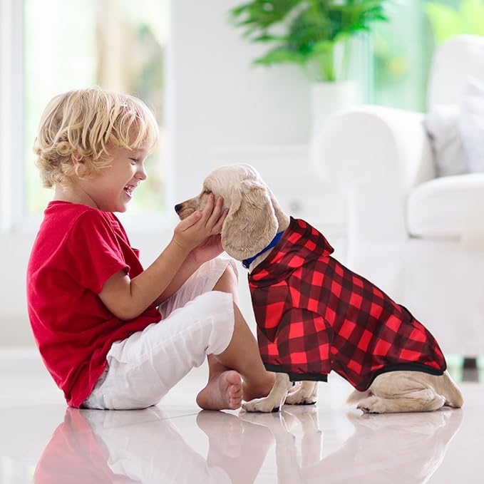 Plaid Dog Sweaters Hoodies Sweatshirts for Dogs Cats, Warm and Soft Cold Weater Coats for Christmas (Red, Small)