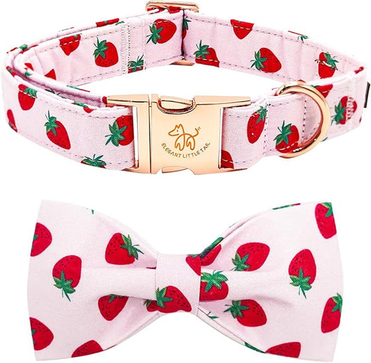 Elegant little tail Dog Collar, Strawberries Print Pet Collar Summer Dog Collar Durable Metal Buckle Dog Collars Cotton Pet Adjustable Dog Collars for X-Large Dogs
