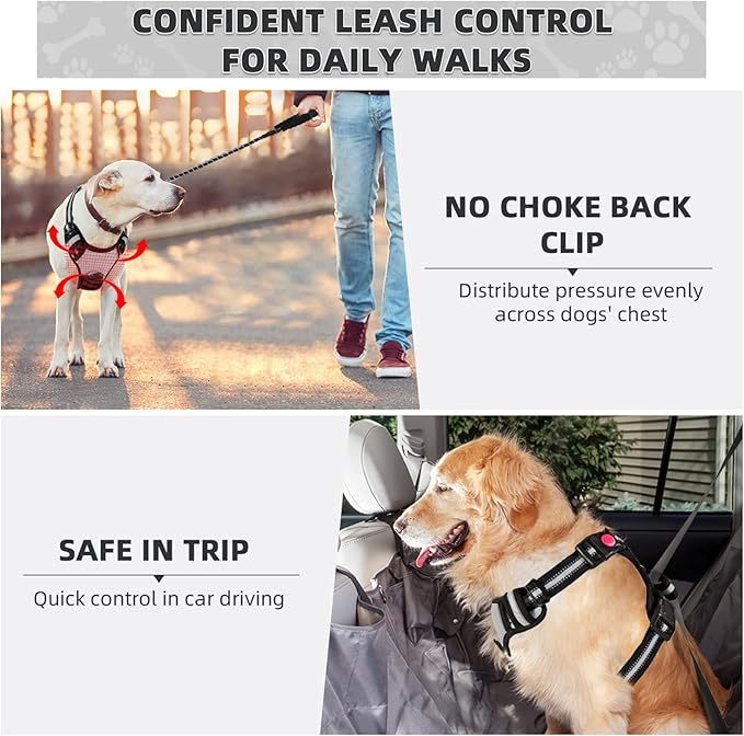 No Pull Dog Harness with A Free Heavy Duty 5ft Dog Leash, Adjustable Soft Padded Dog Vest, Reflective No-Choke Pet Oxford Vest with Easy Control Handle and Dog Leash for Dogs (Grey, X-Large)