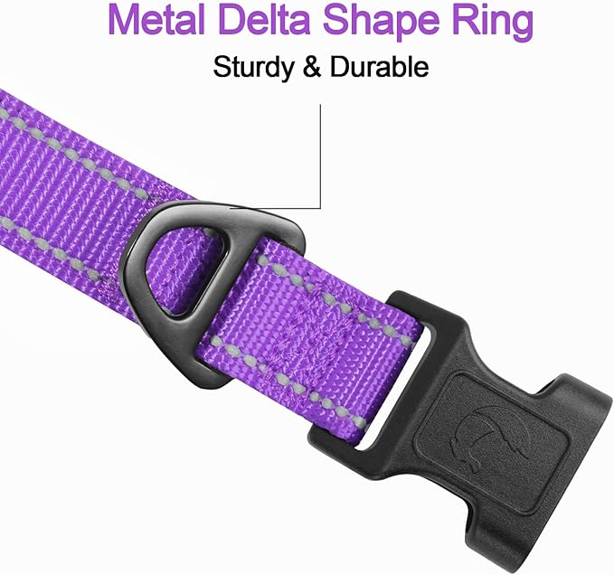 Joytale Reflective Dog Collar,Soft Neoprene Padded Breathable Nylon Pet Collar Adjustable for Medium Dogs,Purple,M
