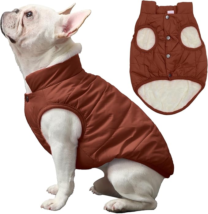 2 Layers Fleece Lined Warm Dog Jacket for Winter Cold Weather,Soft Windproof Medium Dog Coat,Brown XL