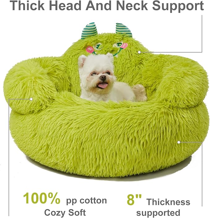 Jiupety Calming Donut Pet Bed, Plush Anti-Anxiety Dog & Cat Bed for Small Pets, Soft Indoor Cuddler Bed with Non-Slip Bottom, Medium (24"x24"x14"), Green