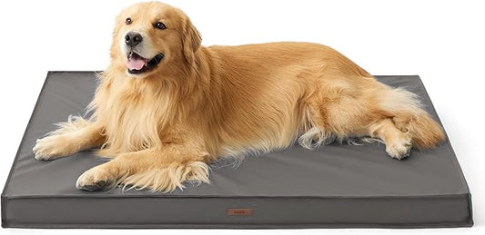 Lesure Outdoor Waterproof Dog Bed for Extra Large Dogs, Orthopedic Egg Crate Foam Pet Bed with Oxford Fabric Surface and Removable and Durable Cover, Machine Washable, 44''x32'', Grey