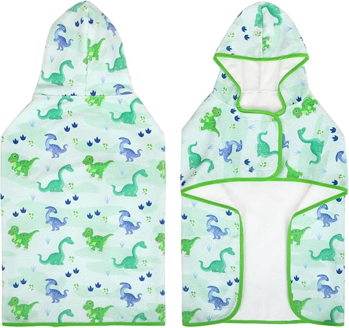 HDE Dog Bathrobe Super Absorbent Quick Drying Towel with Hood for All Dog Breeds Sizes S-XXL - Cute Dinosaurs - XL