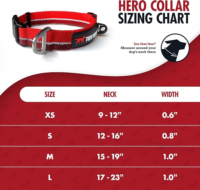 Tuff Pupper Heavy Duty Dog Collar | Reflective with Aluminum D-Ring Leash Clip | Separate Dog ID Tag Attachment | Easy Sizing for All Breeds