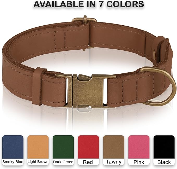 AirTag Dog Collar - Genuine Leather Dog Collar with Apple AirTag Holder and Metal Buckle - Smart GPS Tracking Pet Collars for Small Medium Large Dogs Puppy (Tawny, S, 12"-15" Neck Fit)