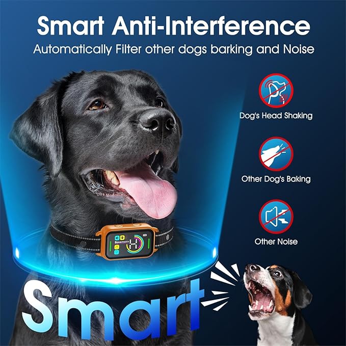 DINJOO Bark Collar, Dog Bark Collar for Large Medium Small Dogs,Smart Bark Collar,Rechargeable Anti Barking Training Collar with 8 Adjustable Sensitivity,Bark Collar with Beep (Orange)