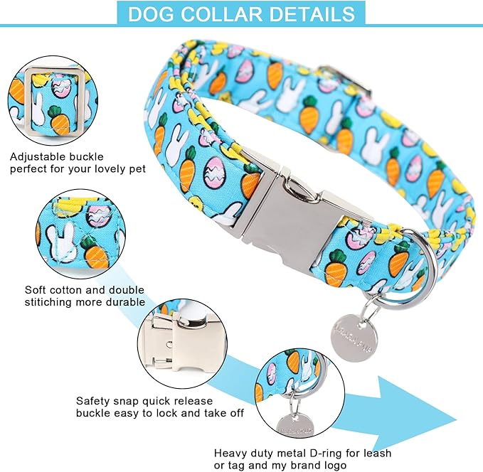Easter Dog Collar, Cotton Easter Egg Collar for Puppy Girl Boy Dog or Cat, Easter Gift Rabbit Dog Collar, Cute Carrot Pet Dog Collar with Metal Buckle, L