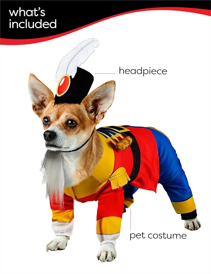 Rubies Nutcracker Fun and Cute Pet Costume Jumpsuit, Hat, and Backpack for Themed Parties and Halloween, Small