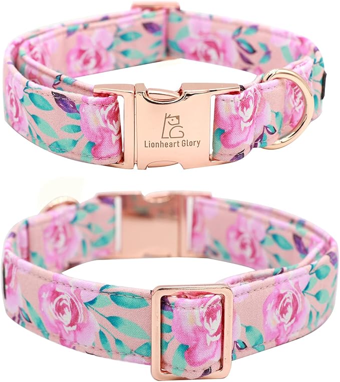 Lionheart Glory Dog Collar, Pink Dog Collar with Flower, Cute Floral Pattern Pet Collar Adjustable Dog Collar for Small Dogs