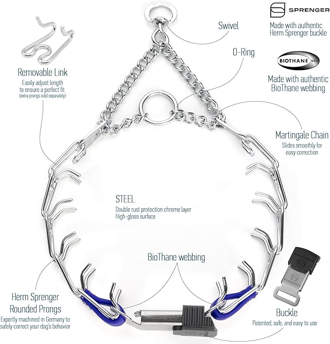 Herm Sprenger Chrome Plated Steel Dog Collar with Quick Release ClicLock Buckle and Biothane Insert Training Collar for Dogs Made in Germany (Blueberry Royal, 16in x 2.25mm(Neck Size up to 13-14in))
