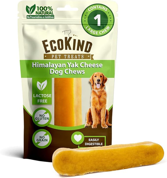 EcoKind Yak Cheese Chews | 1 Stick - 5 oz. | Healthy, Odorless, Rawhide-Free Dog Treats, Long-Lasting Dog Bones for Aggressive Chewers, Indoors & Outdoor Use, Made in The Himalayans
