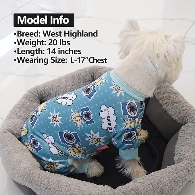 KYEESE Dog Pajamas Velvet Dog Pajamas Small Sized Dogs Soft Dogs Clothes Pet Coat Stretchy Doggie Pjs Pet Costume with Camera Pattern Comfy Doggie Jammies Onesie, Medium