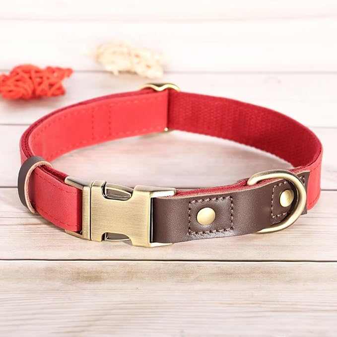 Didog Soft Padded Leather Dog Collars for Small Dogs, Classic Heavy Duty Dog Collar Adjustable with Quick Release Metal Buckle,Red,S Neck 10-15"