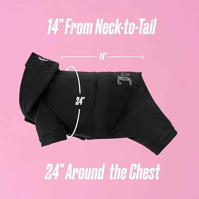 Juicy Couture Hooded Pet Juicy Bling Velour Tracksuit Chest 24 inches for Small Dogs and Cats - Black - M/L