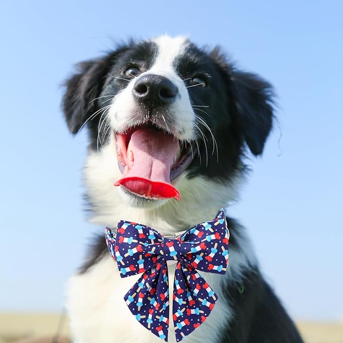 Patriotic Bow Tie Collar for Puppy to Cat - American Flag Design, Comfortable Summer Collar with Metal Buckle, XS, 8-12in Neck