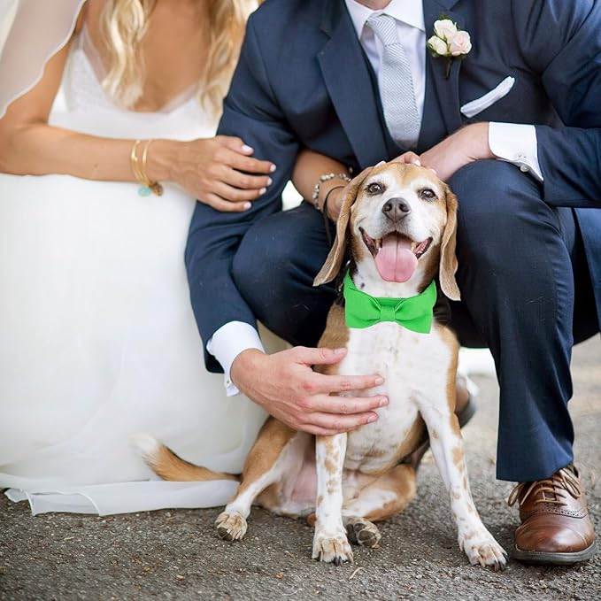 Segarty Dog Bow Ties, Adjustable Green Bowtie Collar for Small Medium Dogs, Durable Cat Neck Tie Tuxedo Comfortable Cotton Pets Grooming Accessories for Formal Wedding Holiday Birthday Gift Party