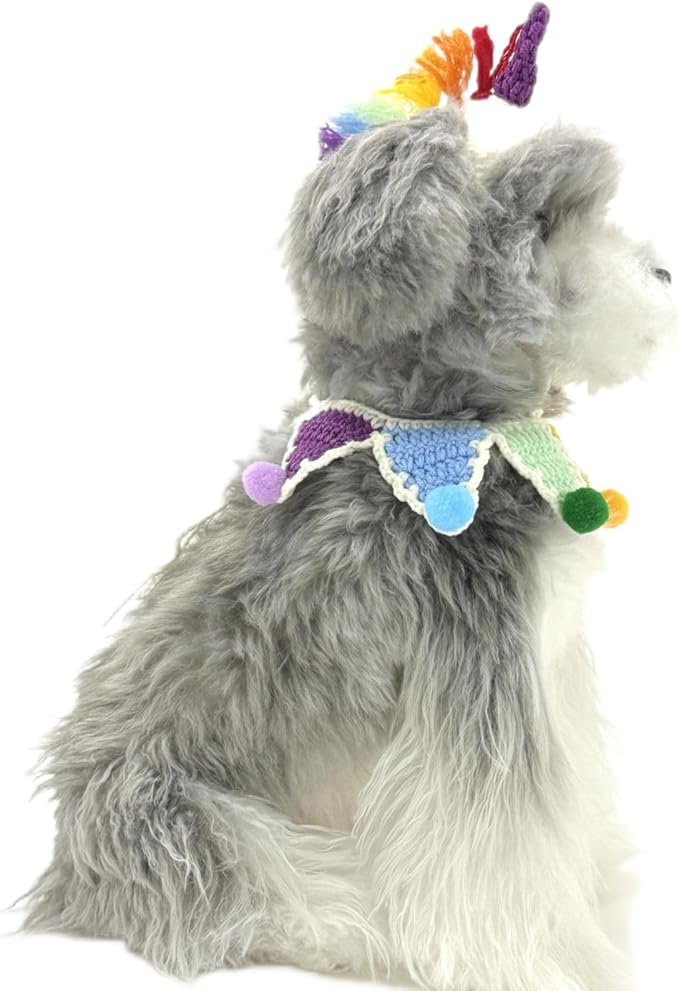 Cat Costume,Unicorn Handmade Knitted Dog Costume,Rainbow Dog Outfit,Cat Birthday Clothes(Rainbow2)