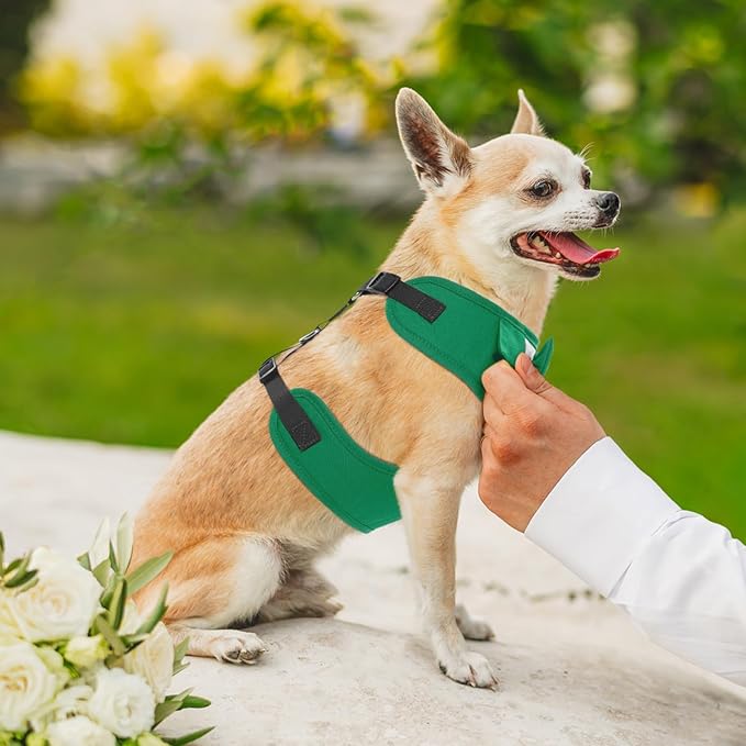 Kuoser Dog Tuxedo Harness, Adjustable Dog Harness No Pull for Small Medium Dogs, Dog Wedding Suit with Bow Tie Party Costume Green XS