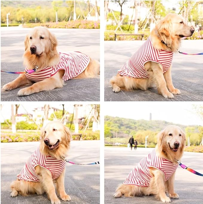 ANIAC Summer Large Dog Shirt for Girl Boy Red White Striped Cotton Dog T-Shirt Breathable Basic Tank Top Sleeveless Doggy Vest Cooling Pet Clothes for Big Dog 44-55 LB (Red-1, 5XL)