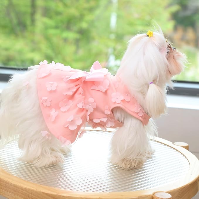 Laifug Dog Dress Puppy Print Princess Dog Dress Cute Party Wear (Pink, S)