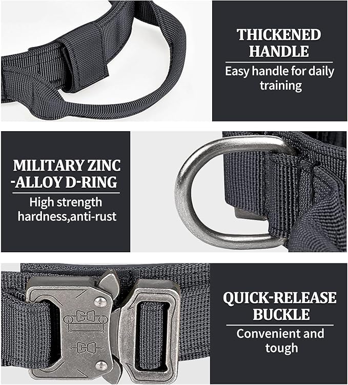COOYOO Tactical Dog Collar Set, Adjustable Military Nylon Collar with Control Handle and Heavy Metal Buckle for Medium and Large Dogs
