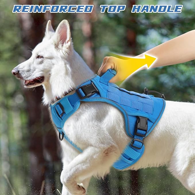 WINGOIN Blue Tactical Dog Harness for Large Dogs No Pull Adjustable Pet Harness with Handle Reflective K9 Military Service Dog Vest for Walking Hiking Training (L)