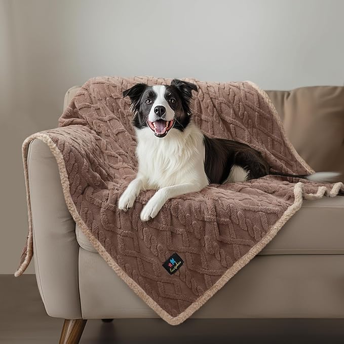 Waterproof Pet Blanket, Liquid Pee Proof Dog Blankets for Sofa Bed Couch, Reversible Sherpa Fleece Furniture Protector Cover for Small Medium Large Dogs Cats,Khaki Medium(57" x 40")