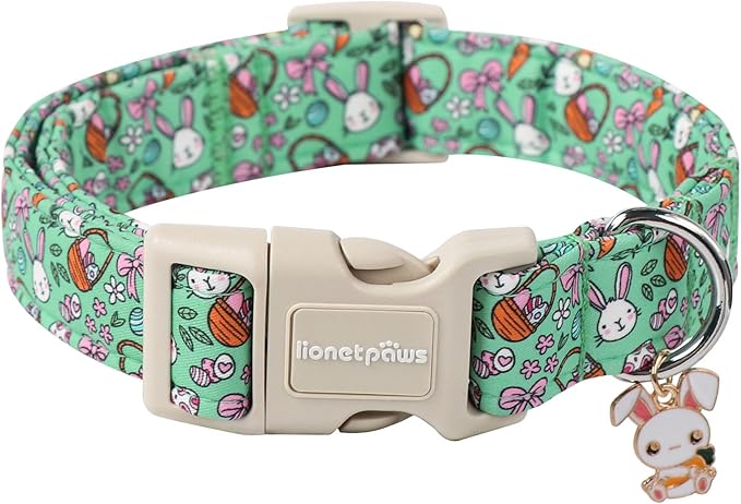 Lionet Paws Easter Dog Collar- Cute Green Eggs Dog Collars with Plastic Buckle, Light Adjustable Dog Medium Collars with Rabbit Pendant for Medium Dogs