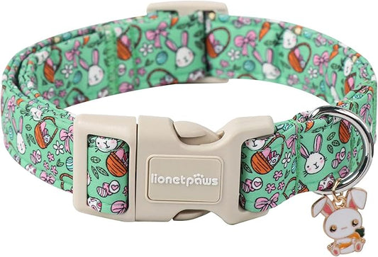 Lionet Paws Easter Dog Collar- Cute Green Eggs Dog Collars with Plastic Buckle, Light Adjustable Dog Medium Collars with Rabbit Pendant for Medium Dogs
