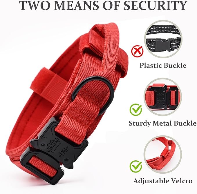 Tactical Dog Collar, Adjustable Military Training Nylon Dog Collar with Control Handle and Heavy Quick-Release Metal Buckle for Small Medium Large Dogs, Red M